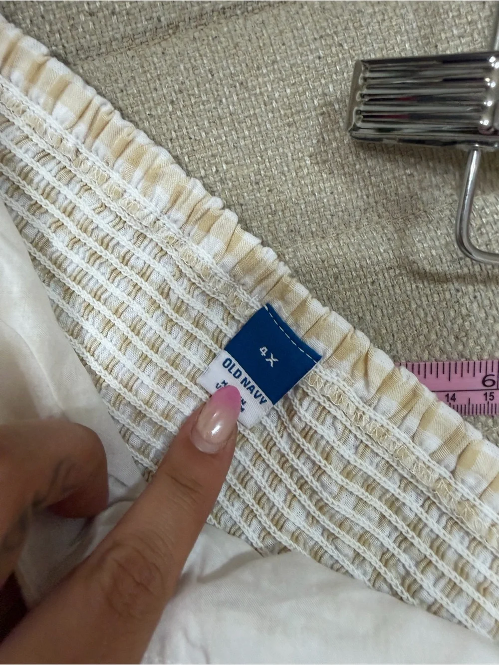 Women's Gingham Square-Neck Peplum Top - Cream